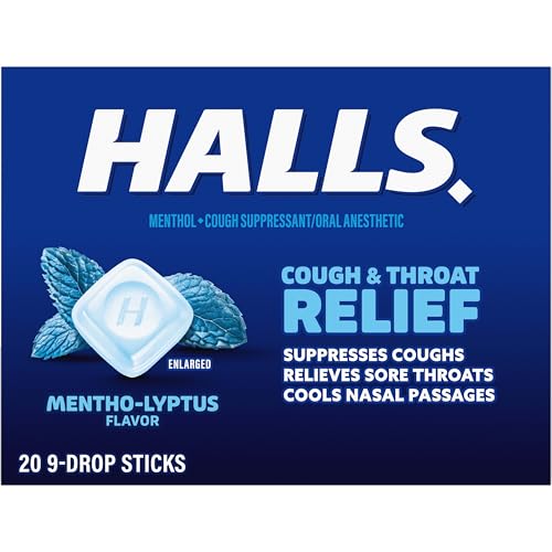 HALLS Cough and Throat Relief Mentho-Lyptus Cough Drops, 9 Sticks (Pack of 20)