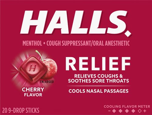 HALLS Cherry Cough Drops with Menthol 180 Drops 20 Sticks