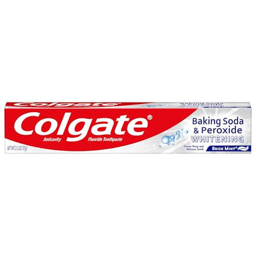 Colgate Baking Soda and Peroxide Toothpaste, Whitening Baking Soda Toothpaste, Brisk Mint Flavor, Whitens Teeth, Fights Cavities and Removes Surface Stains for Whiter Teeth, 2.5 Oz Tube, (Pack of 6)