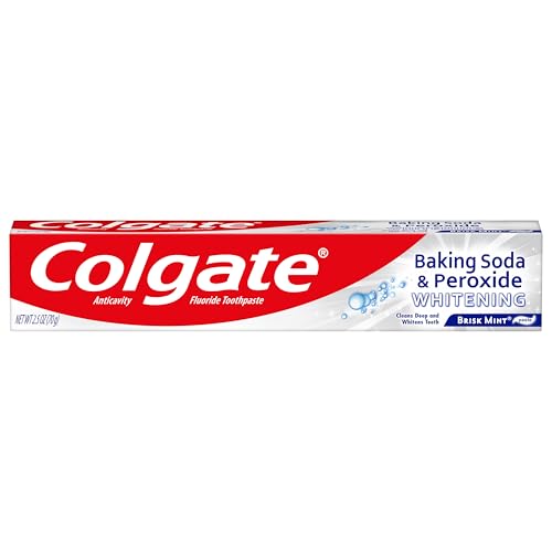 Colgate Baking Soda and Peroxide Toothpaste, Whitening Baking Soda Toothpaste, Brisk Mint Flavor, Whitens Teeth, Fights Cavities and Removes Surface Stains for Whiter Teeth, 2.5 Oz Tube, (Pack of 6)