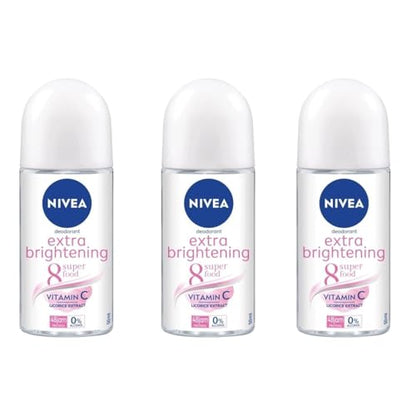 NIVEA Extra Brightening Flavor, Roll-On Deodorant, Alcohol-Free (Pack of 3) NIVEA