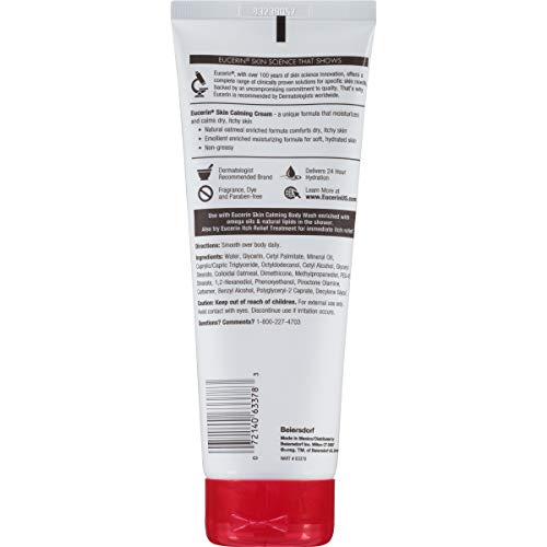 Eucerin Skin Calming Cream Full Body Lotion for Dry Itchy Skin Natural Oatmeal Enriched 8 oz. Tube (Pack of 3)