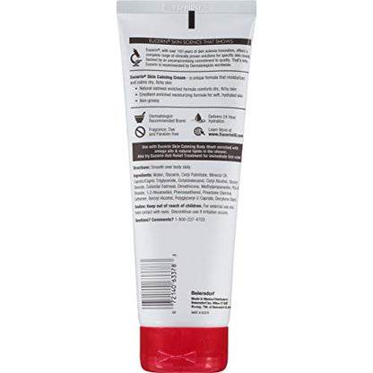 Eucerin Skin Calming Cream Full Body Lotion for Dry Itchy Skin Natural Oatmeal Enriched 8 oz. Tube (Pack of 3)