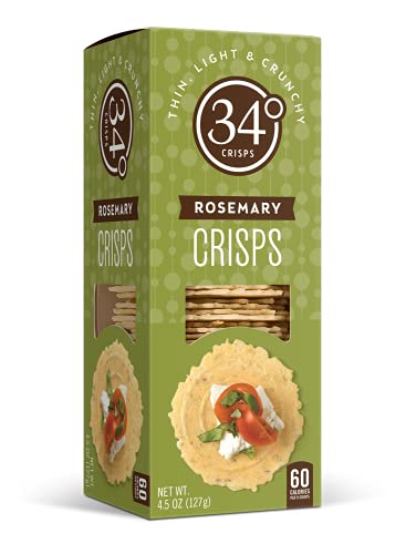 34 Degrees Crisps | Rosemary Crisps | Thin, Light & Crunchy Rosemary Crisps, 4.5oz (Pack of 6)