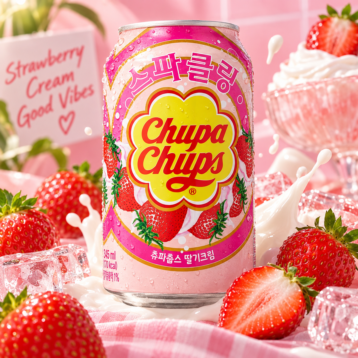 Namyang Chupa Chups Sparkling Soda Strawberry Flavor 345 mL (Pack of 6) Chupa Chups
