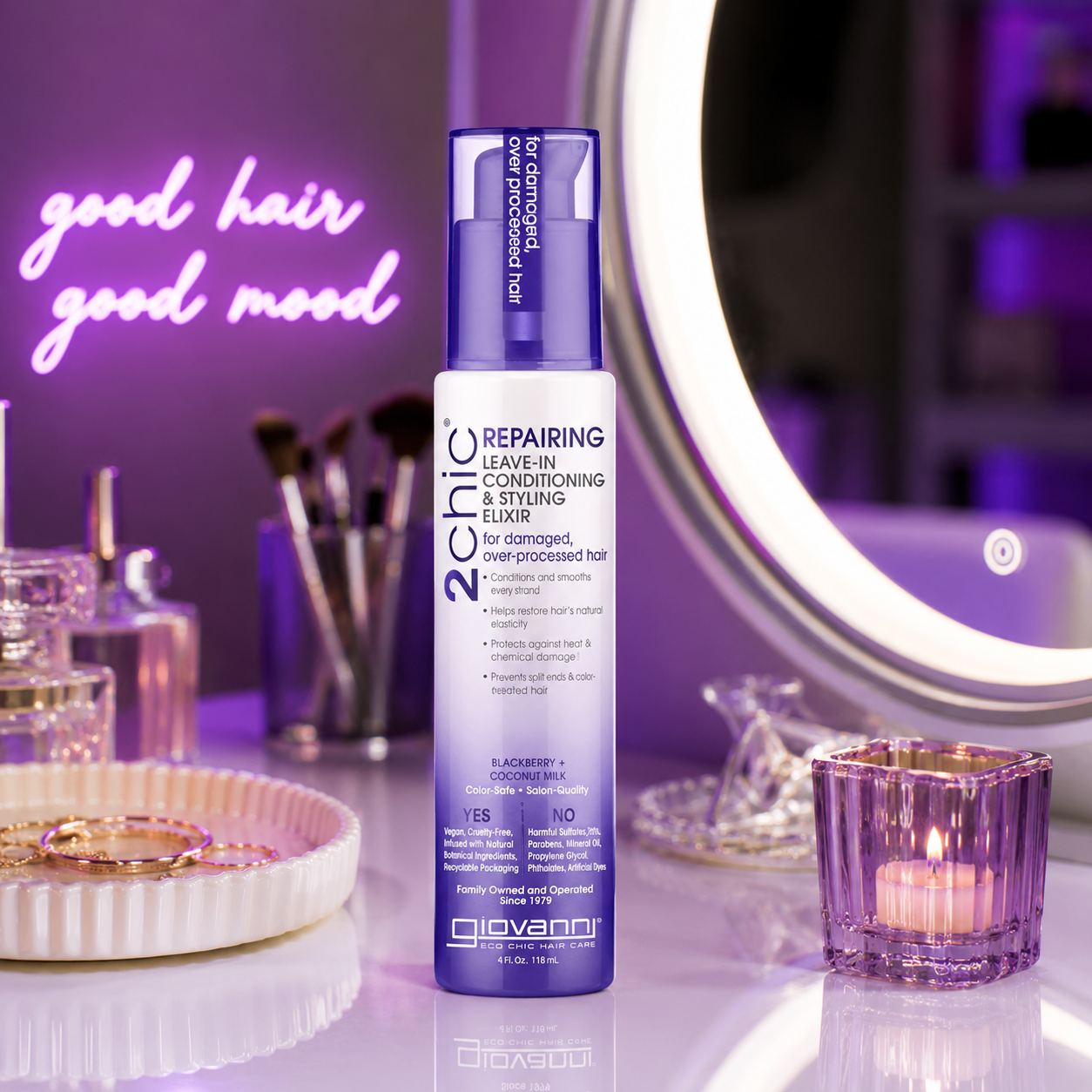 GIOVANNI 2chic Ultra Repairing Leave-In Conditioning & Styling Elixir - Hair Serum for All Hair Types, Tsubaki Seed Oil & White Tea, Detangles, Smooths & Conditions, Tames Frizz - 4 oz