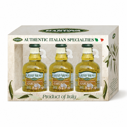 Grand'aroma Garlic Extra Virgin Olive Oil, 8.5-Ounce Bottles (Pack of 3)