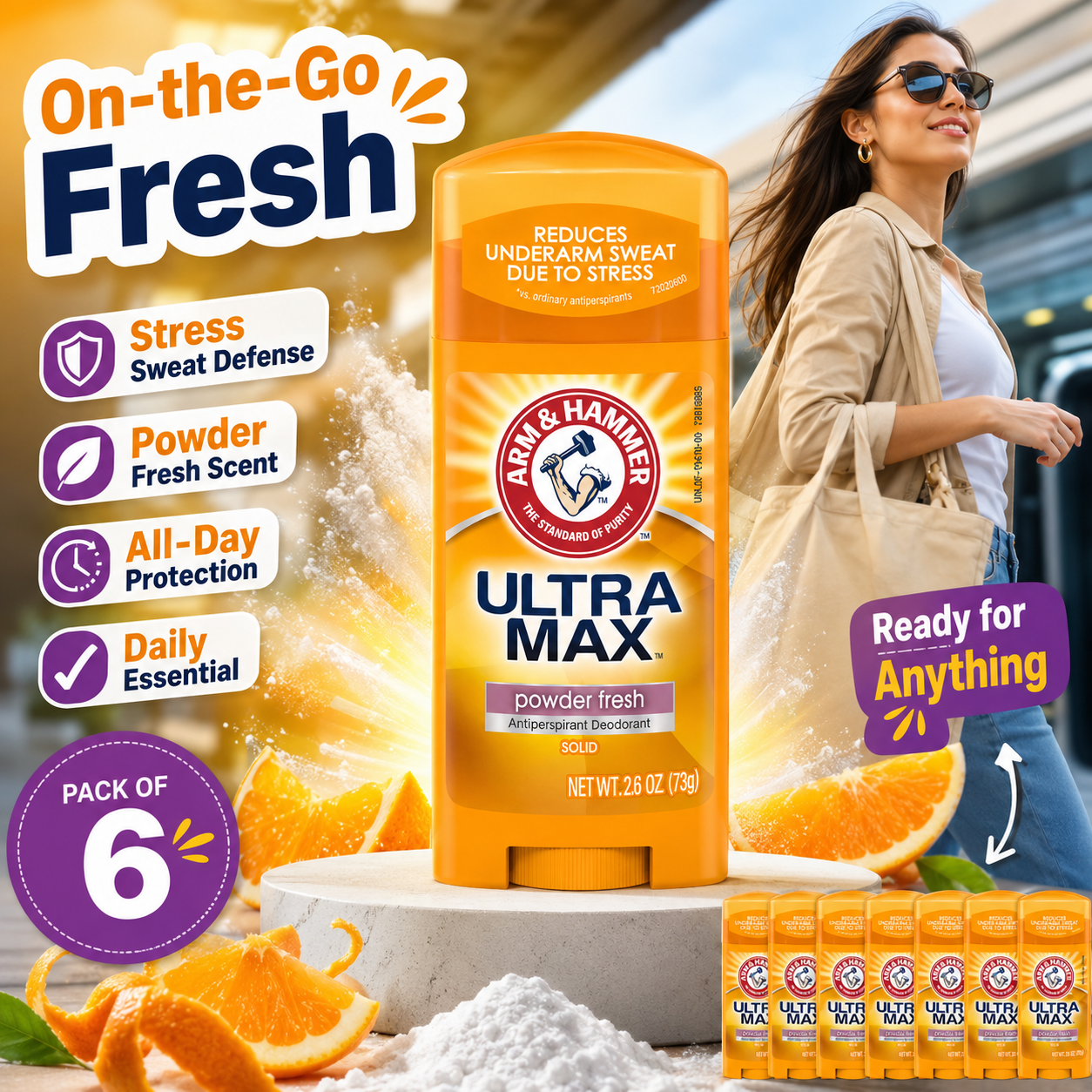 Arm & Hammer Ultra Max Antiperspirant Deodorant Solid Powder Fresh 2.6 oz