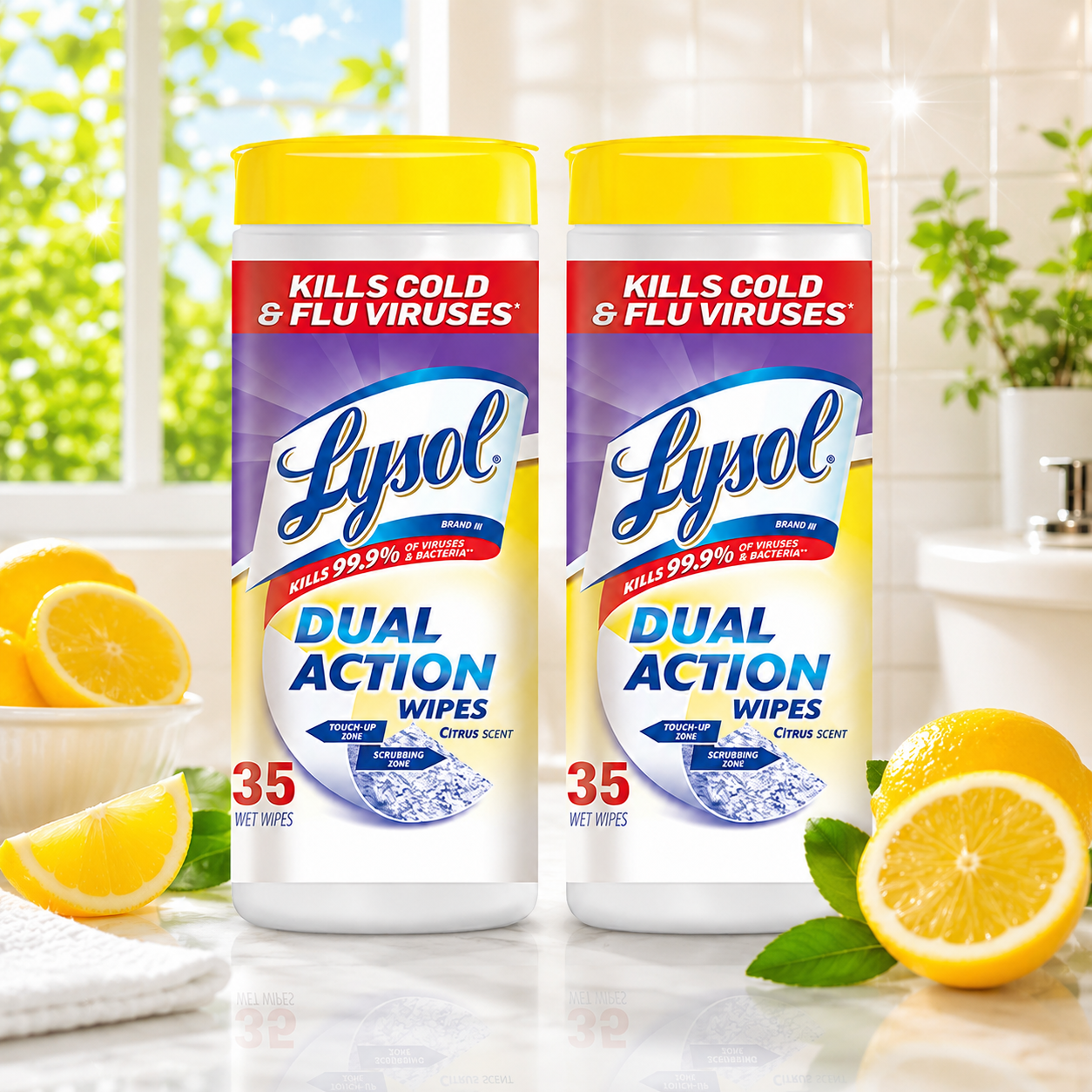 Lysol Dual Action Disinfecting Wipes, Citrus, 35 ct (Pack of 2)