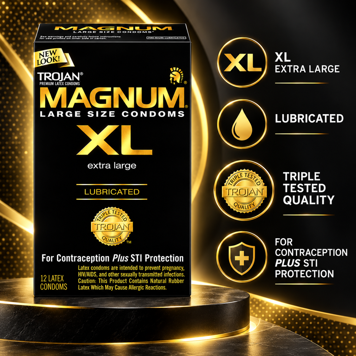 Trojan Magnum XL Large Size Lubricated Latex Condoms, 12 Count Trojan