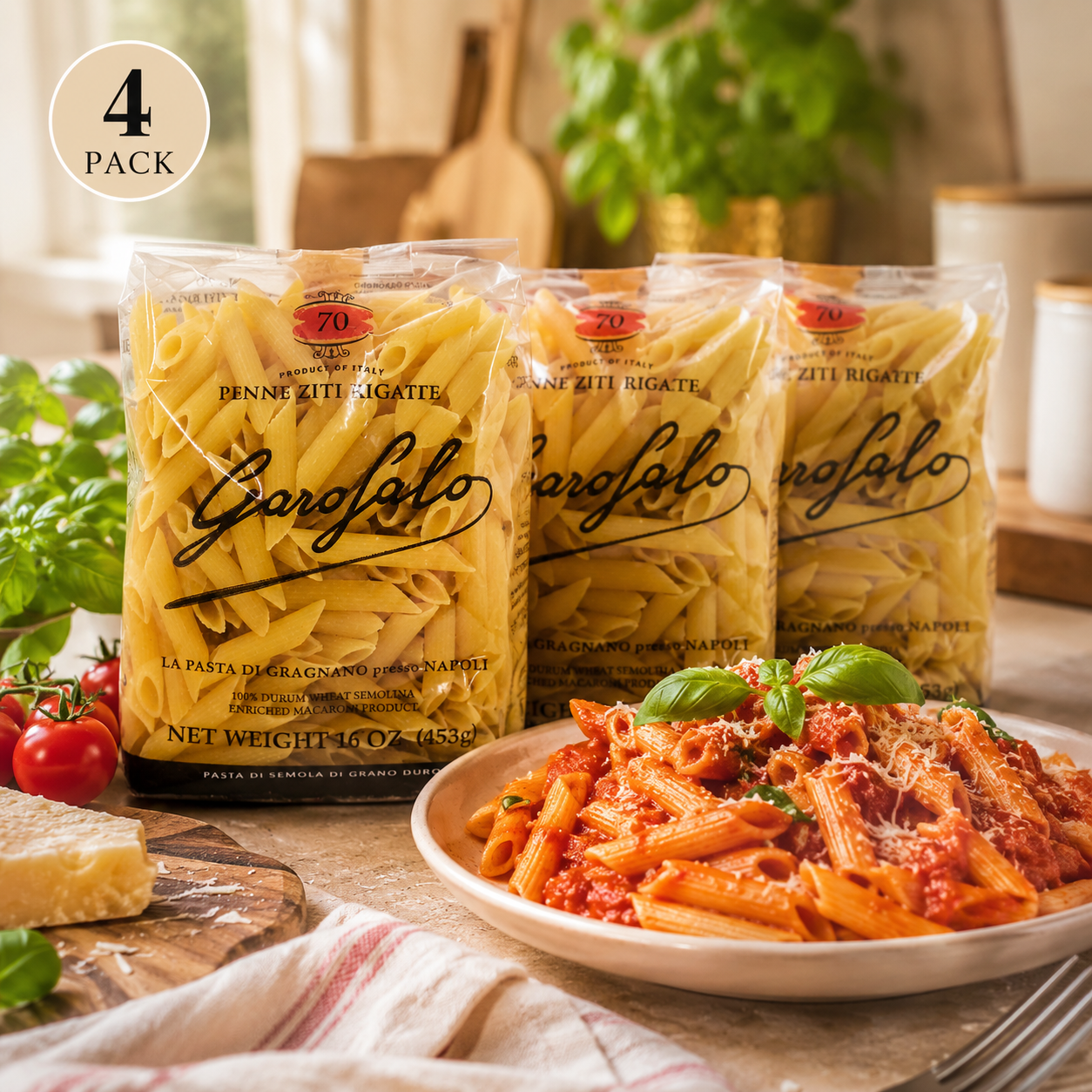 GAROFALO Premium Durum Wheat Semolina Penne Rigate Pasta Italian Made Bronze-Drawn Al-Dente One-Ingredient Pasta