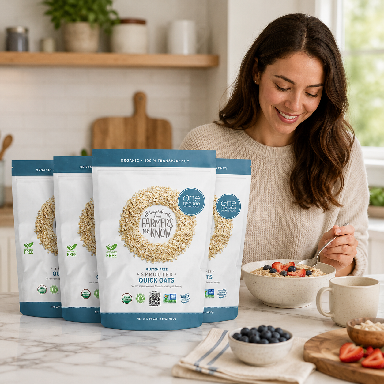 One Degree Organic Foods Sprouted Quick Oats USDA Organic Non-GMO Gluten Free 24 oz. (Pack of 4)