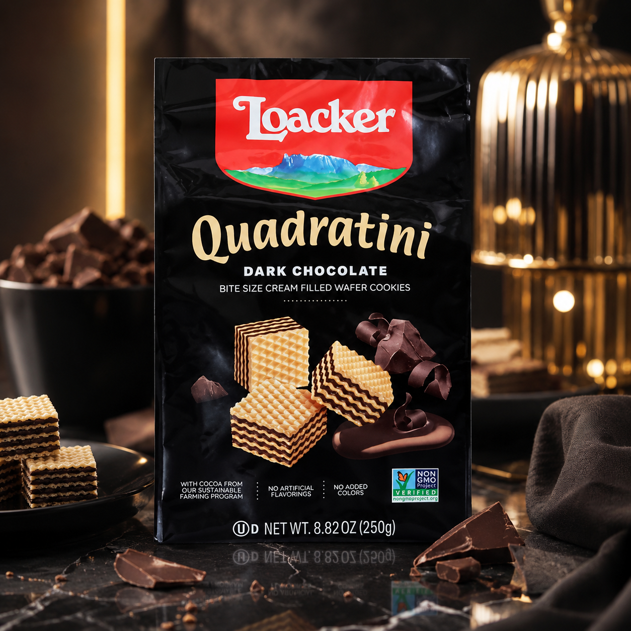 Loacker Quadratini Dark Chocolate Wafer Cookies 8.82 oz