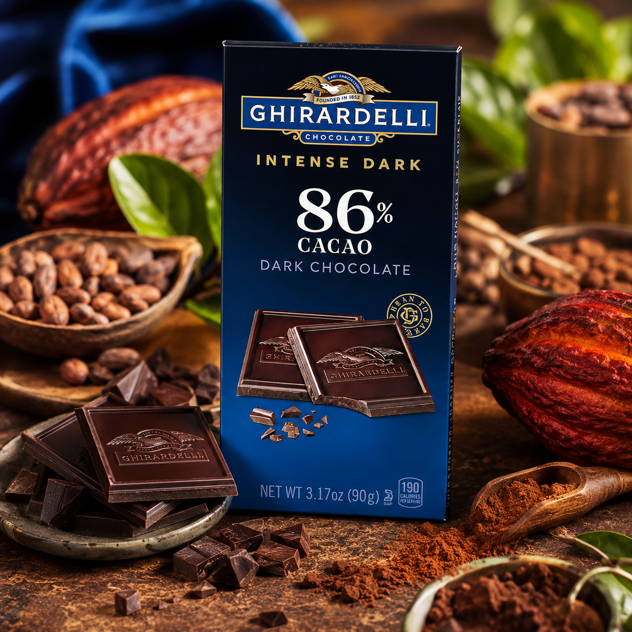 GHIRARDELLI INTENSE DARK Chocolate Bar, 86% Cacao, 3.17 Oz Bar (Pack of 12)