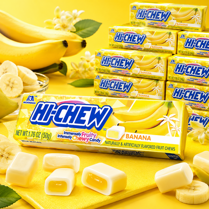 HI-CHEW Banana Sticks Soft & Chewy Candy Each Individually Wrapped Juicy Fruity Flavors 1.76 oz