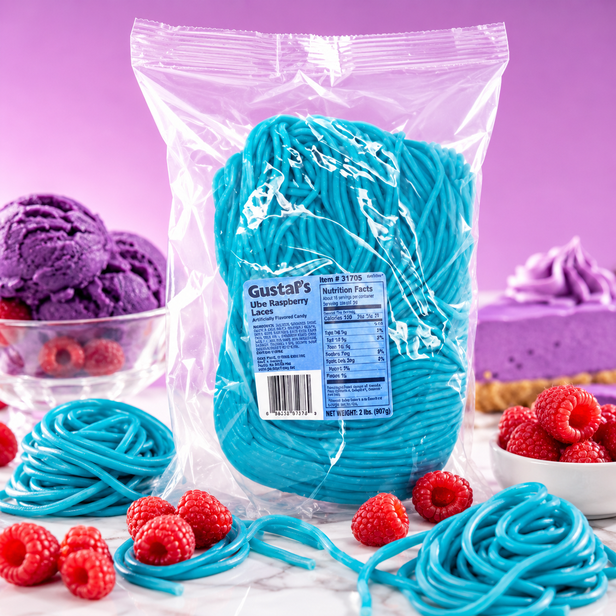 Gustaf's Blue Raspberry Licorice Laces - 2 Lb. Bag