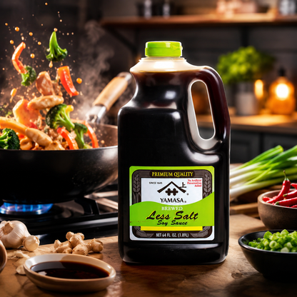 Yamasa Less Salt Soy Sauce Low Sodium Preservative Free Kosher Premium Soy Sauce 64 fl. oz. Bottle