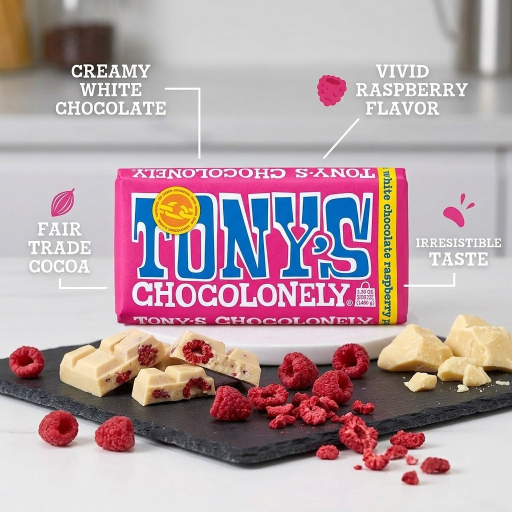 Tony's Chocolonely White Chocolate Raspberry Popping Candy Bar (Pack of 4) Tony's Chocolonely