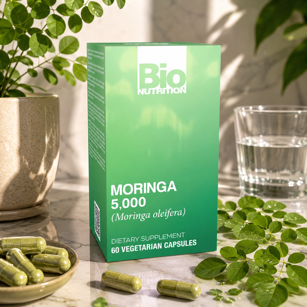 Bio Nutrition Moringa 5000mg 60 Vegetarian Capsules Complete Green Superfood