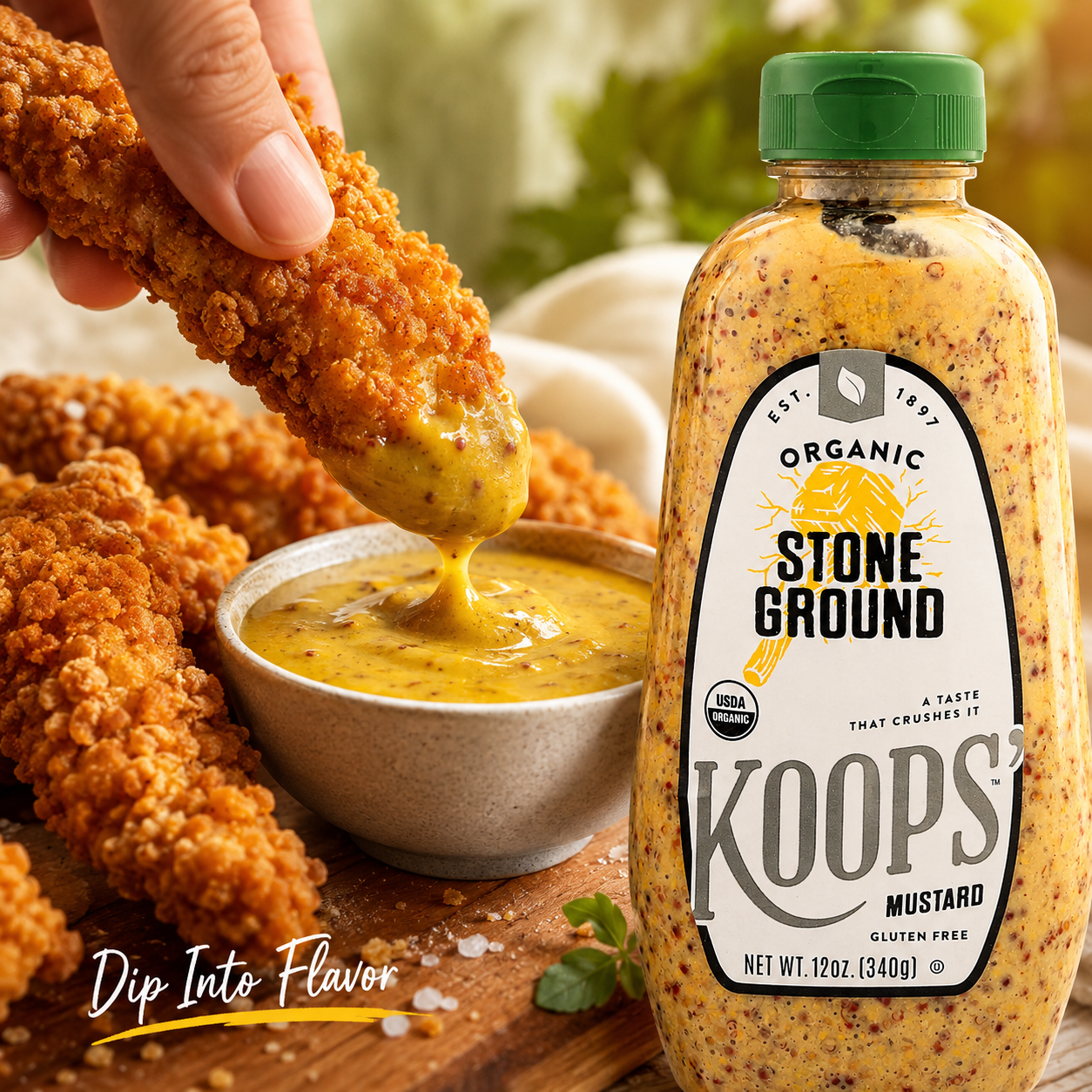 KOOPS' Organic Stone Ground Mustard Old-Fashioned Condiment Quality Mustard Seeds Gluten-Free Kosher Non-GMO USDA Certified Organic Made in USA 12 oz