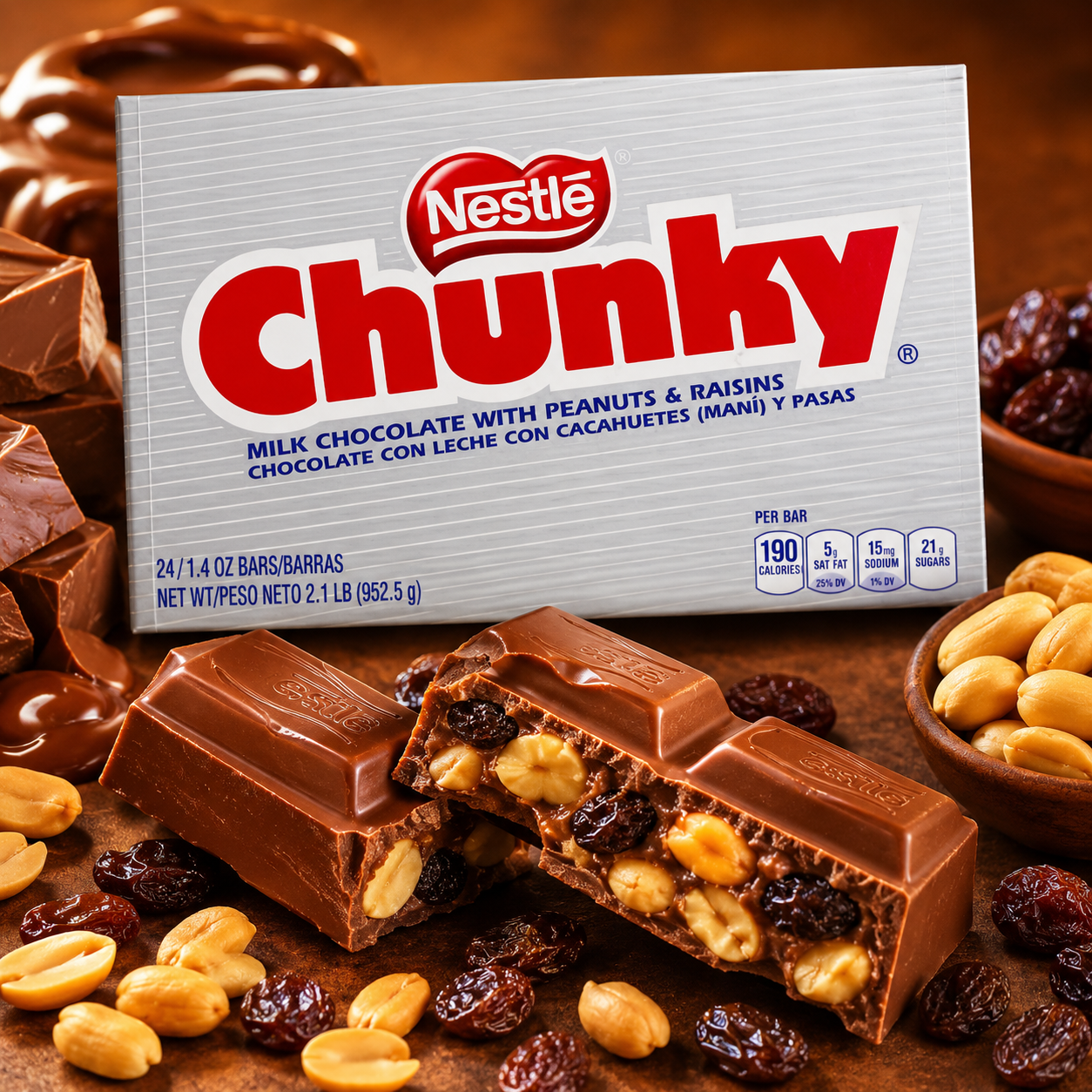 Nestle Chunky Chocolate Single Candy Bars, 1.4 Ounce (Pack of 24)