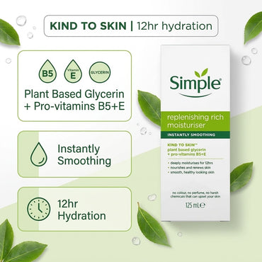 6 x Simple Kind to Skin Replenishing Rich Moisturiser 125 mL Simple