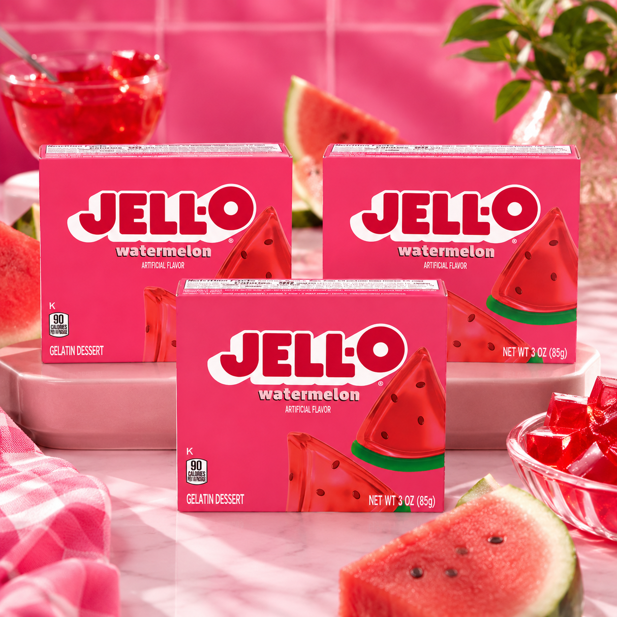 Jell-O Watermelon Artificially Flavored Gelatin Dessert Mix Box 3 oz