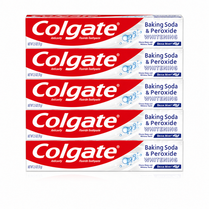 Colgate Baking Soda and Peroxide Toothpaste, Whitening Baking Soda Toothpaste, Brisk Mint Flavor, Whitens Teeth, Fights Cavities and Removes Surface Stains for Whiter Teeth, 2.5 Oz Tube, (Pack of 6)