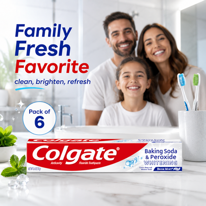 Colgate Baking Soda and Peroxide Toothpaste, Whitening Baking Soda Toothpaste, Brisk Mint Flavor, Whitens Teeth, Fights Cavities and Removes Surface Stains for Whiter Teeth, 2.5 Oz Tube, (Pack of 6)