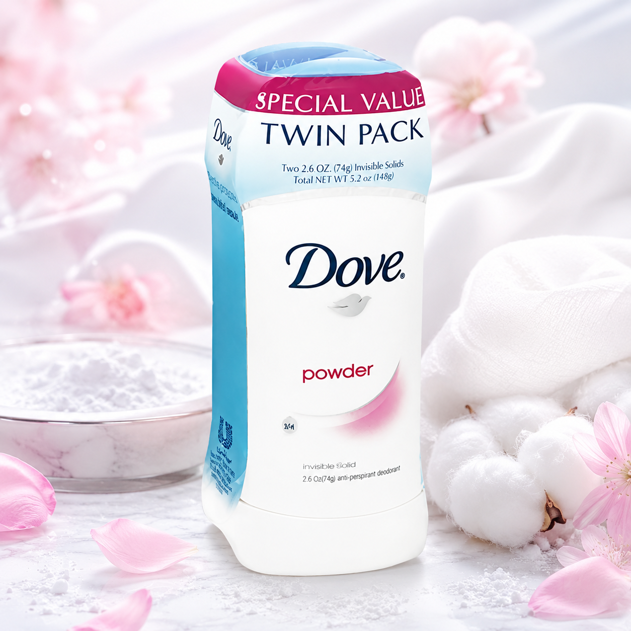 Dove Anti-Perspirant Deodorant Invisible Solid Powder Twin Pack 5.2 oz 2 ct Dove