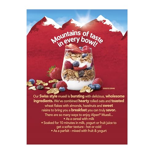 Alpen Muesli Original Cereal, Heart Healthy Cereal with Wheat Flakes, Rolled Oats, Nuts and Raisins, Non-GMO Project Verified, 14 OZ Box (Pack of 6)
