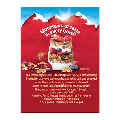 Alpen Muesli Original Cereal, Heart Healthy Cereal with Wheat Flakes, Rolled Oats, Nuts and Raisins, Non-GMO Project Verified, 14 OZ Box (Pack of 6)