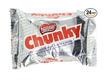 Nestle Chunky Chocolate Single Candy Bars, 1.4 Ounce (Pack of 24)