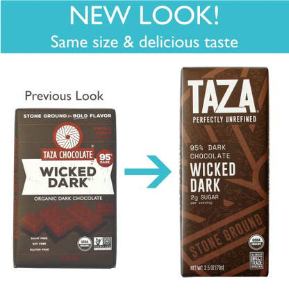 Taza Chocolate Organic Amaze Bar Wicked Dark 95% Stone Ground 2.5 Ounce Vegan
