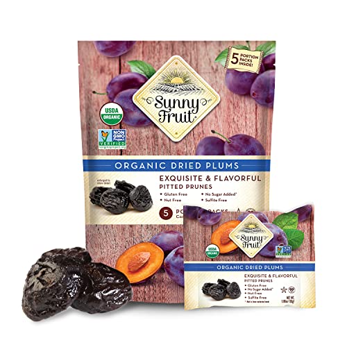 Sunny Fruit Soft Organic Pitted Prunes, 1 Bag (5 Portion Packs) Sunny Fruit