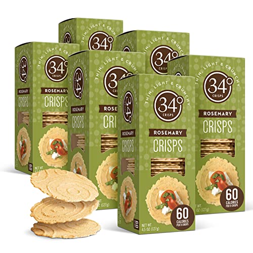 34 Degrees Crisps | Rosemary Crisps | Thin, Light & Crunchy Rosemary Crisps, 4.5oz (Pack of 6)