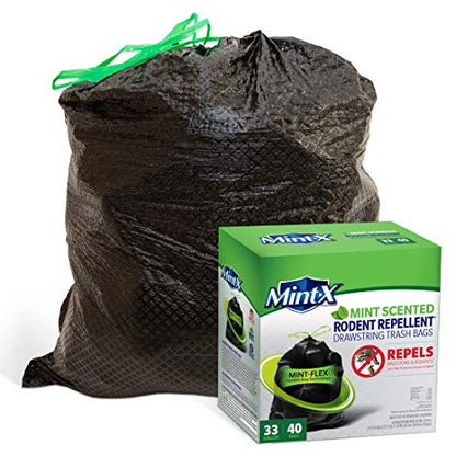 Mint-X Rodent Repellent Drawstring Trash Bags, 33 Gallon, 40 Count Mint-X