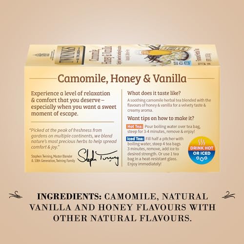 Twinings Camomile, Honey & Vanilla Herbal Tea - Naturally Caffeine-Free Camomile Tea Bags Individually Wrapped, 20 Count Ea (Pack of 2)