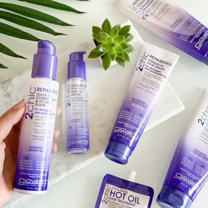 GIOVANNI 2chic Ultra Repairing Leave-In Conditioning & Styling Elixir - Hair Serum for All Hair Types, Tsubaki Seed Oil & White Tea, Detangles, Smooths & Conditions, Tames Frizz - 4 oz