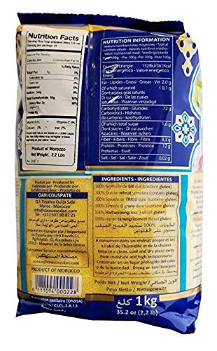 Dari Fine Moroccan Couscous (Pack of 3) 1kg (2.2lb) Each