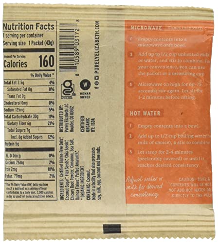 Purely Elizabeth Superfood Vegan Oatmeal Classic Cinnamon 9.12 Oz 6 Packets