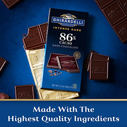 GHIRARDELLI INTENSE DARK Chocolate Bar, 86% Cacao, 3.17 Oz Bar (Pack of 12)