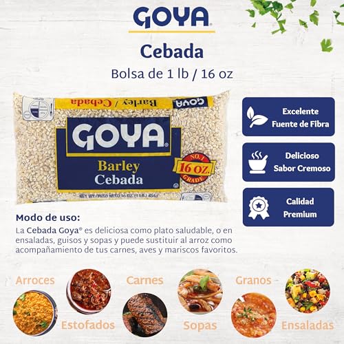 Dry Barley Grain by Goya, Pearl Barley, Pantry Staples, Cebada, Barley for Cooking, Cereal, and Soup, High in Fiber, Nutritious and Versatile, 16 oz