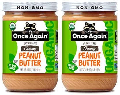 Once Again Organic Creamy Peanut Butter, 16 oz - Salt Free (Pack of 2) Once Again