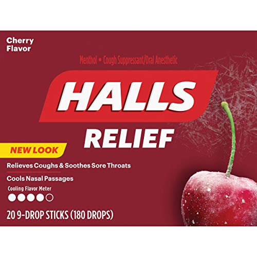 HALLS Cherry Cough Drops with Menthol 180 Drops 20 Sticks