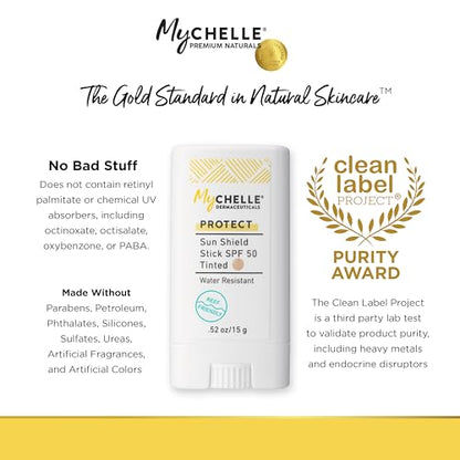 MyCHELLE Sun Shield Stick SPF 50 Tinted Mineral Reef Safe Sunscreen for Face 0.52 oz