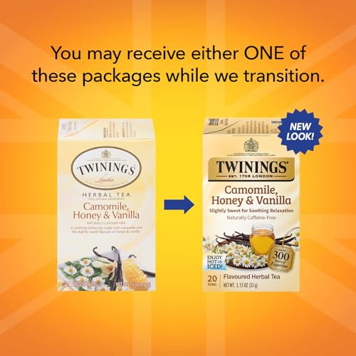 Twinings Camomile, Honey & Vanilla Herbal Tea - Naturally Caffeine-Free Camomile Tea Bags Individually Wrapped, 20 Count Ea (Pack of 2)
