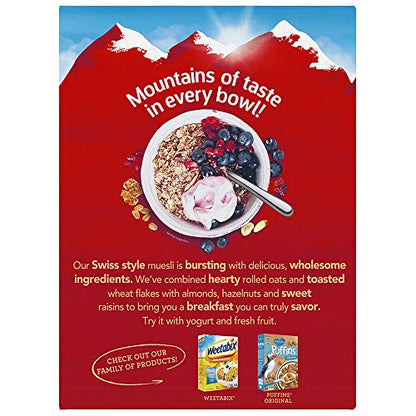 Alpen Muesli Original Cereal, Heart Healthy Cereal with Wheat Flakes, Rolled Oats, Nuts and Raisins, Non-GMO Project Verified, 14 OZ Box (Pack of 6)