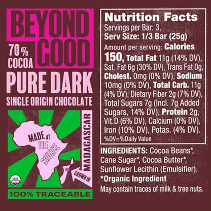 Beyond Good Organic 70% Madagascar Dark Chocolate Bar 2.64 Ounce