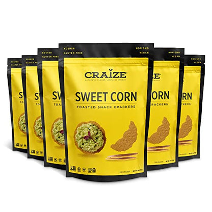 Craize Sweet Corn Crisps Gluten Free, Vegan, Kosher, Toasted Corn Crackers 4 oz (Pack of 6)